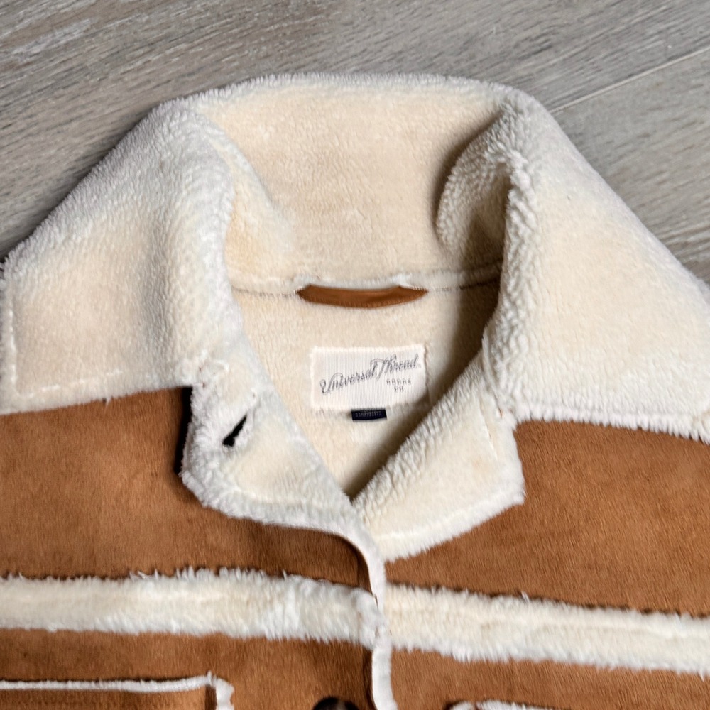 Universal Thread Sherpa Lined Suede Jacket Brown Womens Medium M - Picture 4 of 11